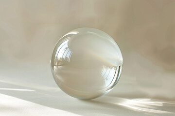 A transparent, hollow glass orb floats against a transparent background, its delicate, rounded shape and subtle reflections creating a sense of depth.