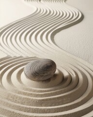 Fototapeta na wymiar Zen stone in sand with ripple pattern