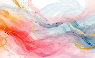 Abstract Colorful Wave Art with Gold Accents