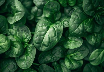 Obraz premium Fresh green spinach leaves close-up