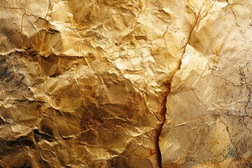 Close-up Texture of Crinkled Gold Foil