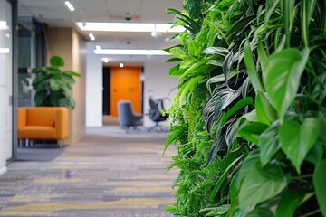 Modern office space with vibrant indoor plants