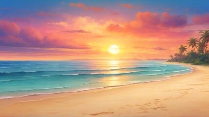 Fototapeta na wymiar Beautiful natural view of tropical beach and sea at sunset