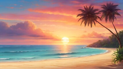 Fototapeta premium Beautiful natural view of tropical beach and sea at sunset
