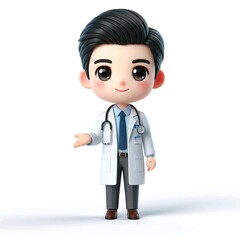 Fototapeta premium Cute health doctor 3D character, isolated white background.