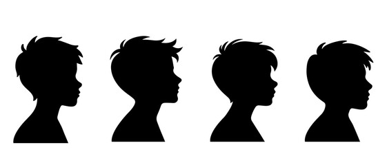 Boy side view profile silhouette black filled vector Illustration icon - obrazy, fototapety, plakaty