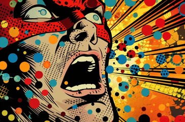 Vibrant Pop Art Style Comic Illustration of a Screaming Woman