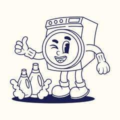 Washing Machine Cartoon Character Illustration Outlineion Version