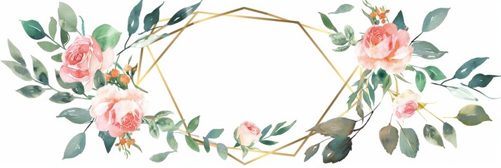 Delicate Floral Wreath Frame with Geometric Accents Generative AI