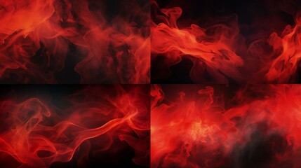 A set of four dramatic red and orange abstract flame designs representing energy and passion