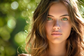 Naklejka premium Portrait of a Young Woman with Sunlit Hair