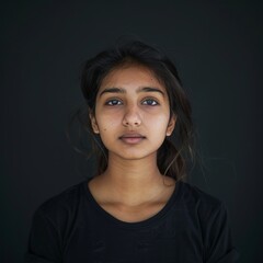 Portrait of a Young Woman Against a Dark Background