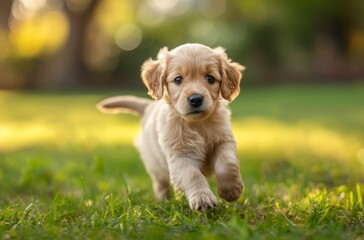 Playful puppy frolicking in a sunny park