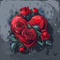 Artistic Illustration of a Heart with Roses