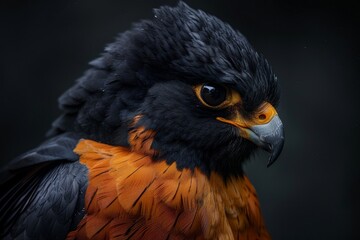 Obraz premium Close-up Portrait of a Majestic Black and Orange Bird of Prey