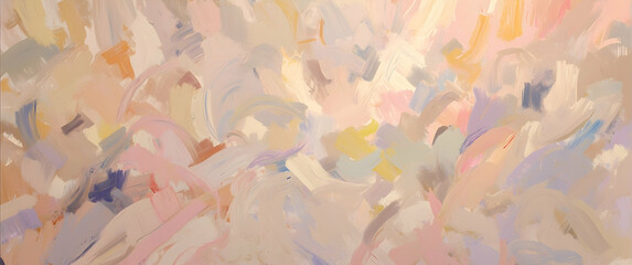 Abstract art filled with textured brushstrokes in a pastel color palette, expressing a sense of joy and warmth