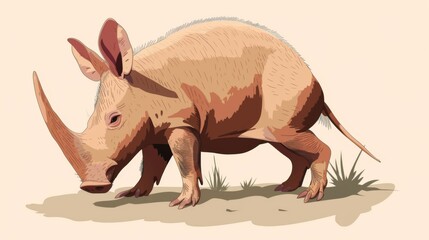 Fototapeta premium A detailed illustration of a prehistoric aardvark-like creature standing in a natural habitat