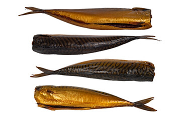 smoked mackerel fish on white background