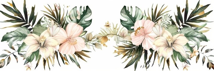 Tropical Floral Bouquet Frame for Wedding Stationery Generative AI