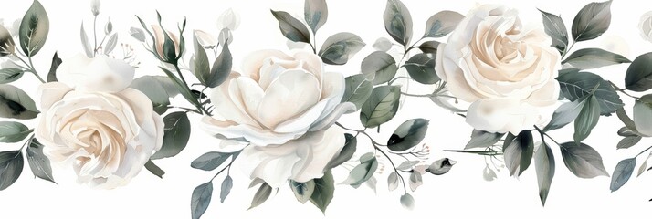 Delicate White Roses on White Background Generative AI