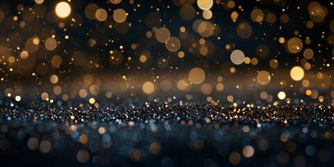 Beautiful magic gold bokeh background in the darkness.