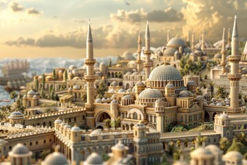 Artistic illustration of Istanbul with mosque in 3D-graphic style