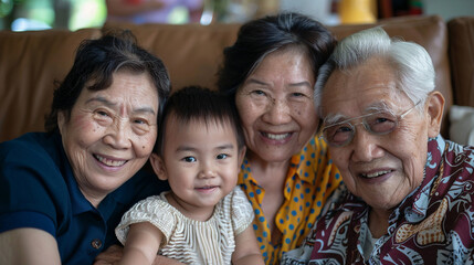 Smiling Multi-Generational Family Portrait With Grandparents, Parents, And Children, Perfect For Framing Or Greeting Cards