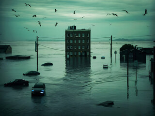 Ciudad inundada concepto de cambio climático