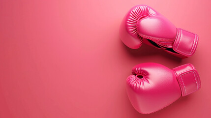 women boxing gloves on light background, copy space text. Breast cancer awareness month concept