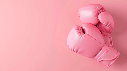 women boxing gloves on light background, copy space text. Breast cancer awareness month concept