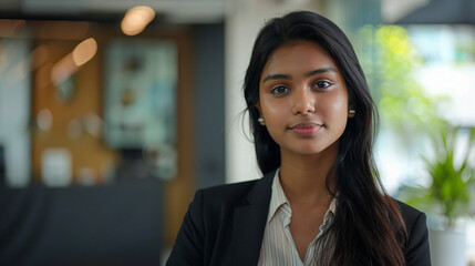 Head Shot Portrait Of Young Indian Businesswoman In Corporate Office, Suitable For Manager Or Executive Profiles Created Using Generative Ai