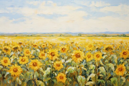 Field of sunflower painting landscape outdoors.