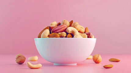 Nutty Delight: Pristine White Bowl Overflowing with Vibrant Mixed Nuts