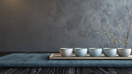 Fototapeta na wymiar Serenity in Sips: Elegant Tea Cups on Minimalist Tray