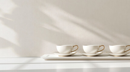 Fototapeta premium Serenity in Sips: Elegant Tea Cups on Minimalist Tray