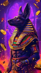 Ancient egyptian anubis god in neon illustration