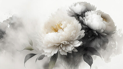 Papier peint fleurs de pivoine blanche. Fond floral abstrait