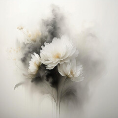 Fleurs blanches abstraites sur fond blanc. Papier peint fleuri, décoration