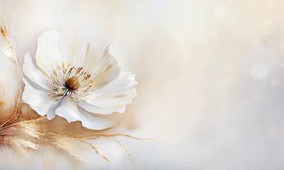 Fond pastel avec une fleur de pavot. Papier peint floral, espace vide pour le texte, invitation