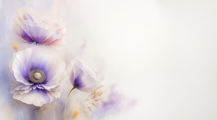 Papier peint fleuri, coquelicots violets et blancs. Fond floral, espace vide pour le texte