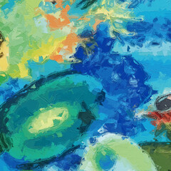 Oil paintings and various flowers, lotus leaves, lotus ponds, and the beauty of marine life