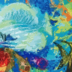 Oil paintings and various flowers, lotus leaves, lotus ponds, and the beauty of marine life