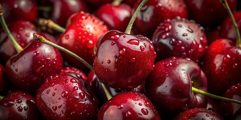 High-Quality Juicy Ripe Cherry Bundle for Macro Photography - Stock Photo Backgrounds and Textures

