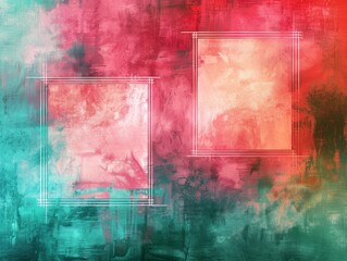 Vibrant abstract with overlapping squares in red and teal.