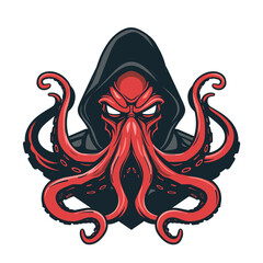Male hacker octopus in a sweater esport vector logotype. Octopus logo. Octopus icon.Octopus sticker. Octopus symbol. Octopus emblem
