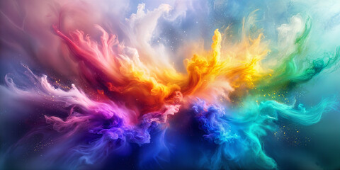 A vibrant and colorful explosion of paint or dye, with swirling patterns that create a dynamic and eye-catching display.