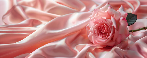 A beautiful rose flower on a soft pink silk fabric, perfect for romantic gifts or elegant decor.