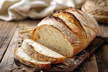 Sliced of rye bread on wooden table. Close-up.. Beautiful simple AI generated image in 4K, unique.