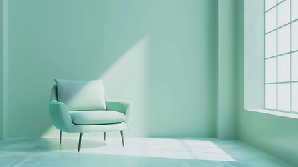 A Serene Space: Modern Mint Green Armchair Bathed in Natural Light