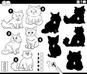 finding shadows game with cartoon cats coloring page